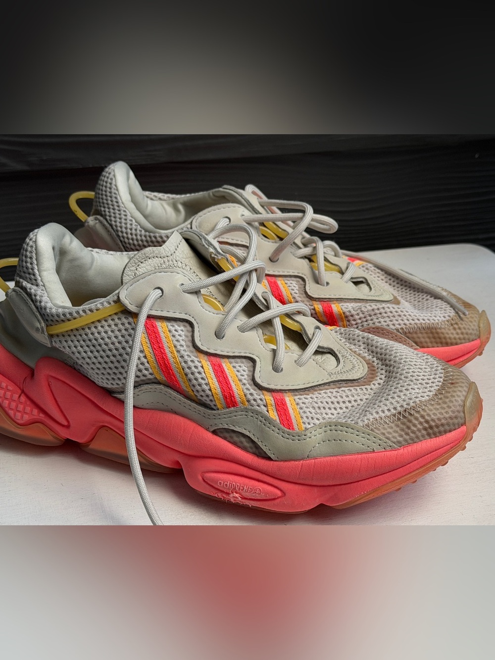 Kids Neutral Gray Mesh Sneakers with Pink Accent